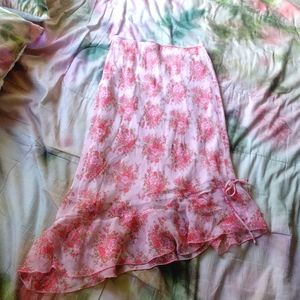 Vintage Y2K Coquette Rose Print Pink Coral Rose Print Mermaid Wiggle Skirt M